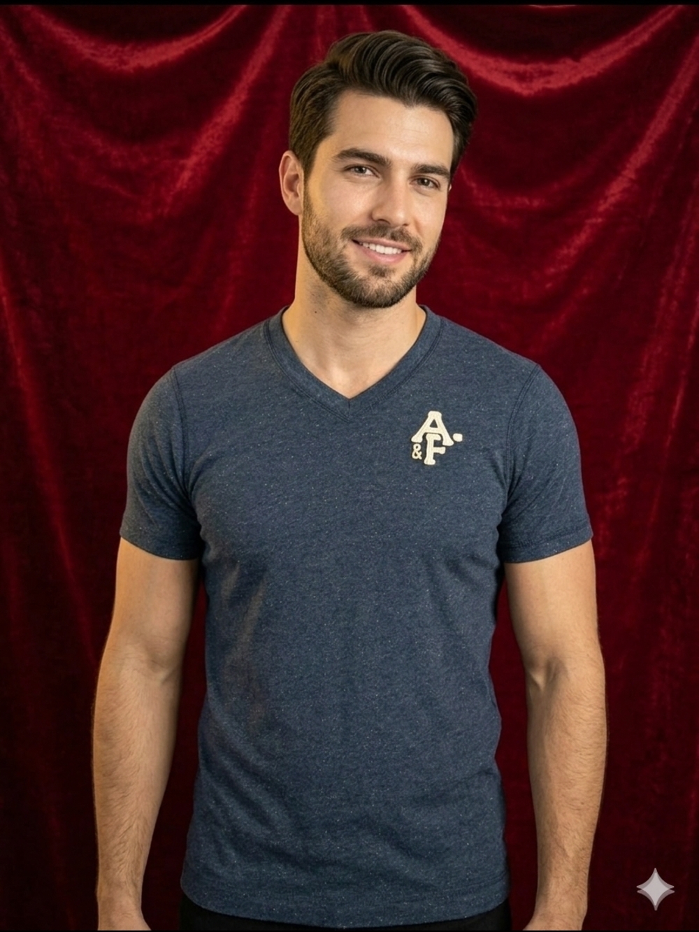 Vintage Abercrombie & Fitch Men's Navy Heather Logo V Neck T-Shirt Muscle Fit - Picture 2 of 9